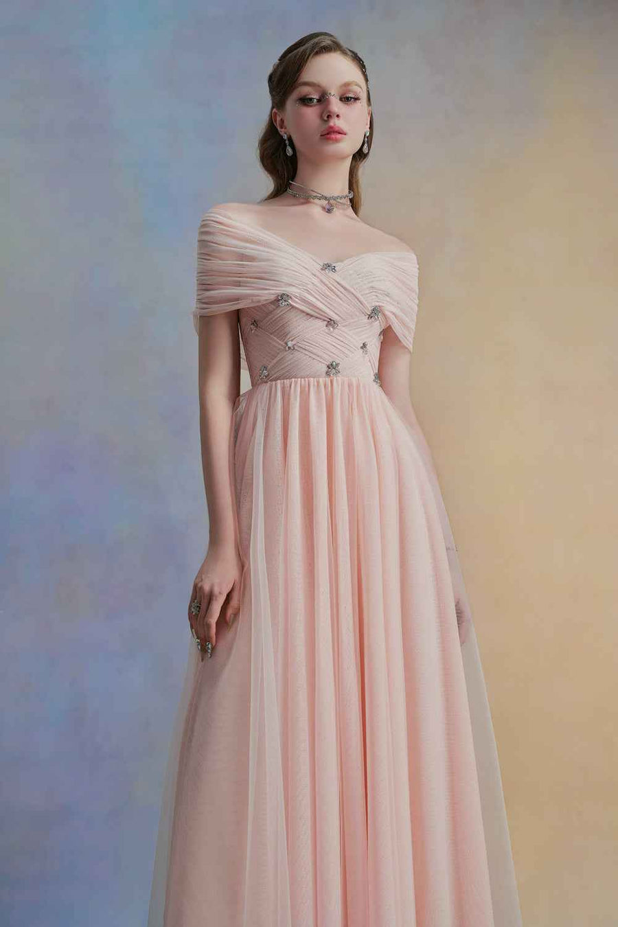 Serinna A-line V-Neck Tulle Midi Dress