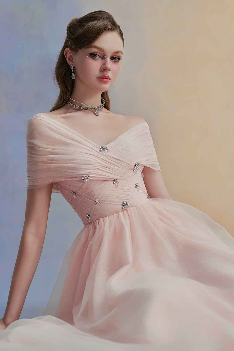 Serinna A-line V-Neck Tulle Midi Dress