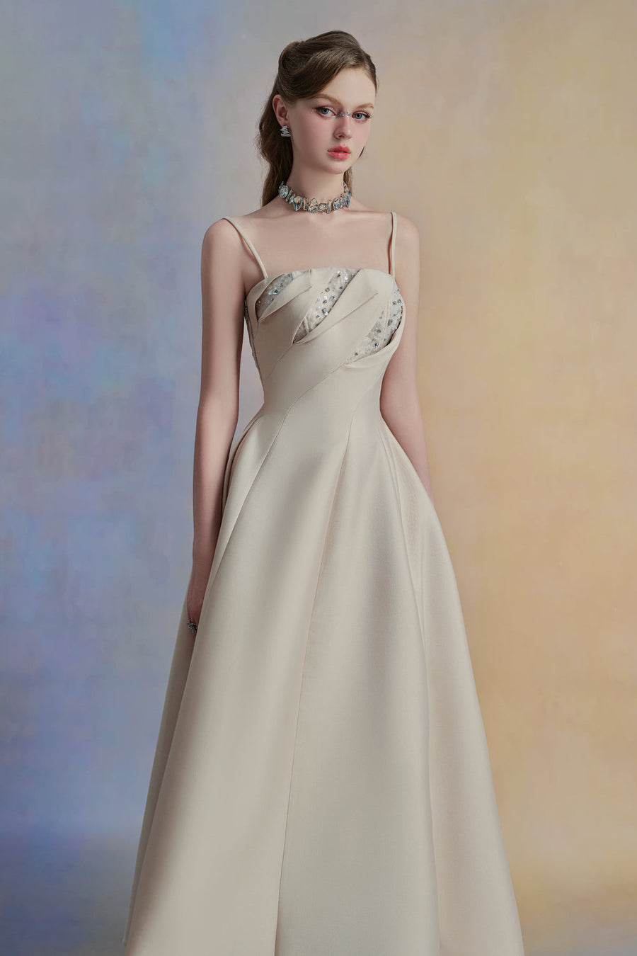 Luceris A-line Spaghetti Strap Taffeta Midi Dress 6