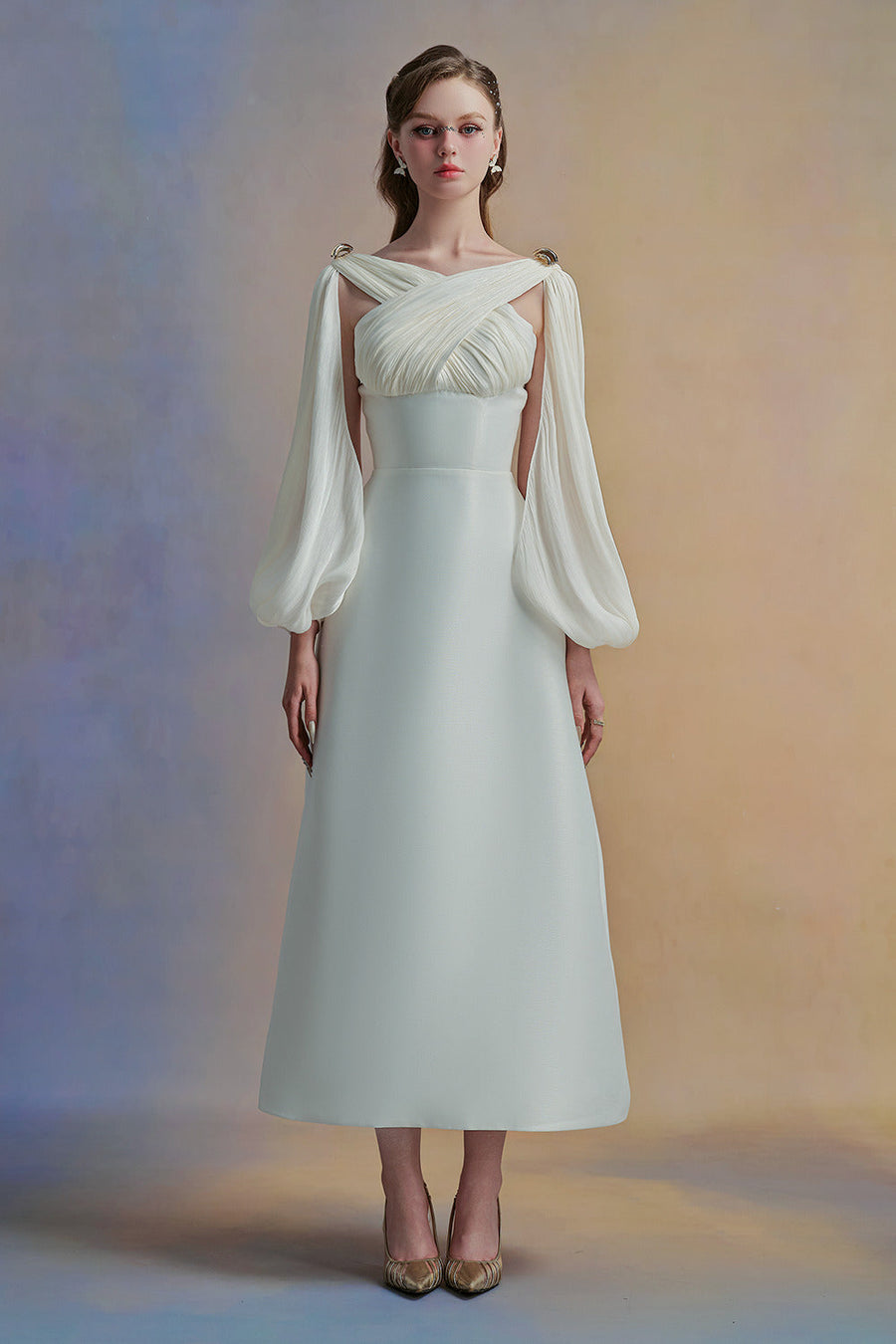 Zephéa A-line Puffy Sleeved Taffeta Midi Dress 7