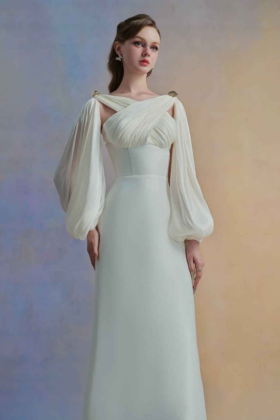 Zephéa A-line Puffy Sleeved Taffeta Midi Dress