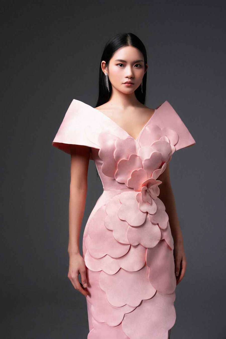 Glenn Slit Flower Applique Polyester Maxi Dress