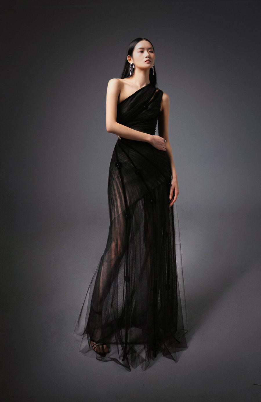 Makenna A-line One Shoulder Polyester Floor Length Dress 6