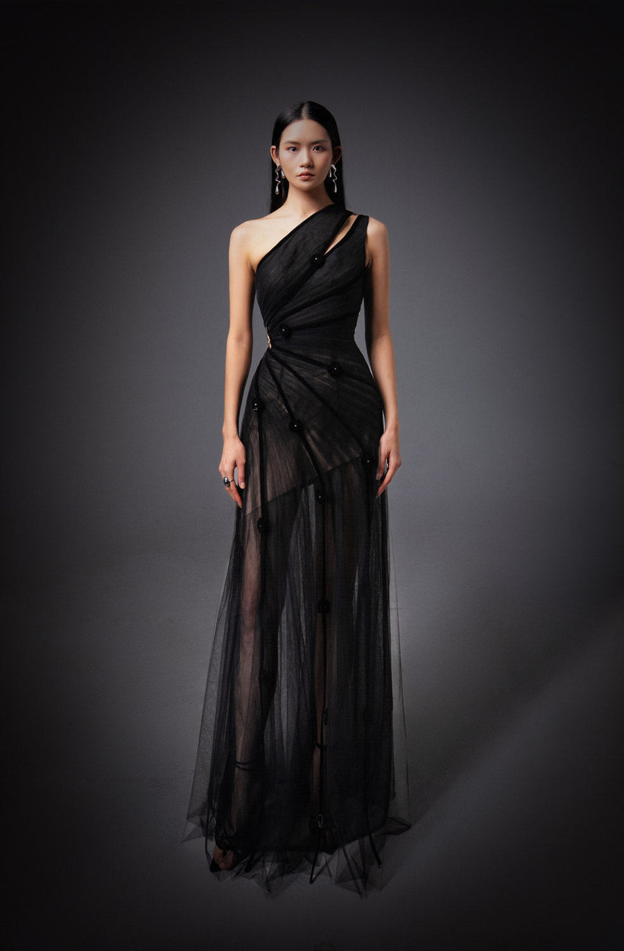 Makenna A-line One Shoulder Polyester Floor Length Dress 8