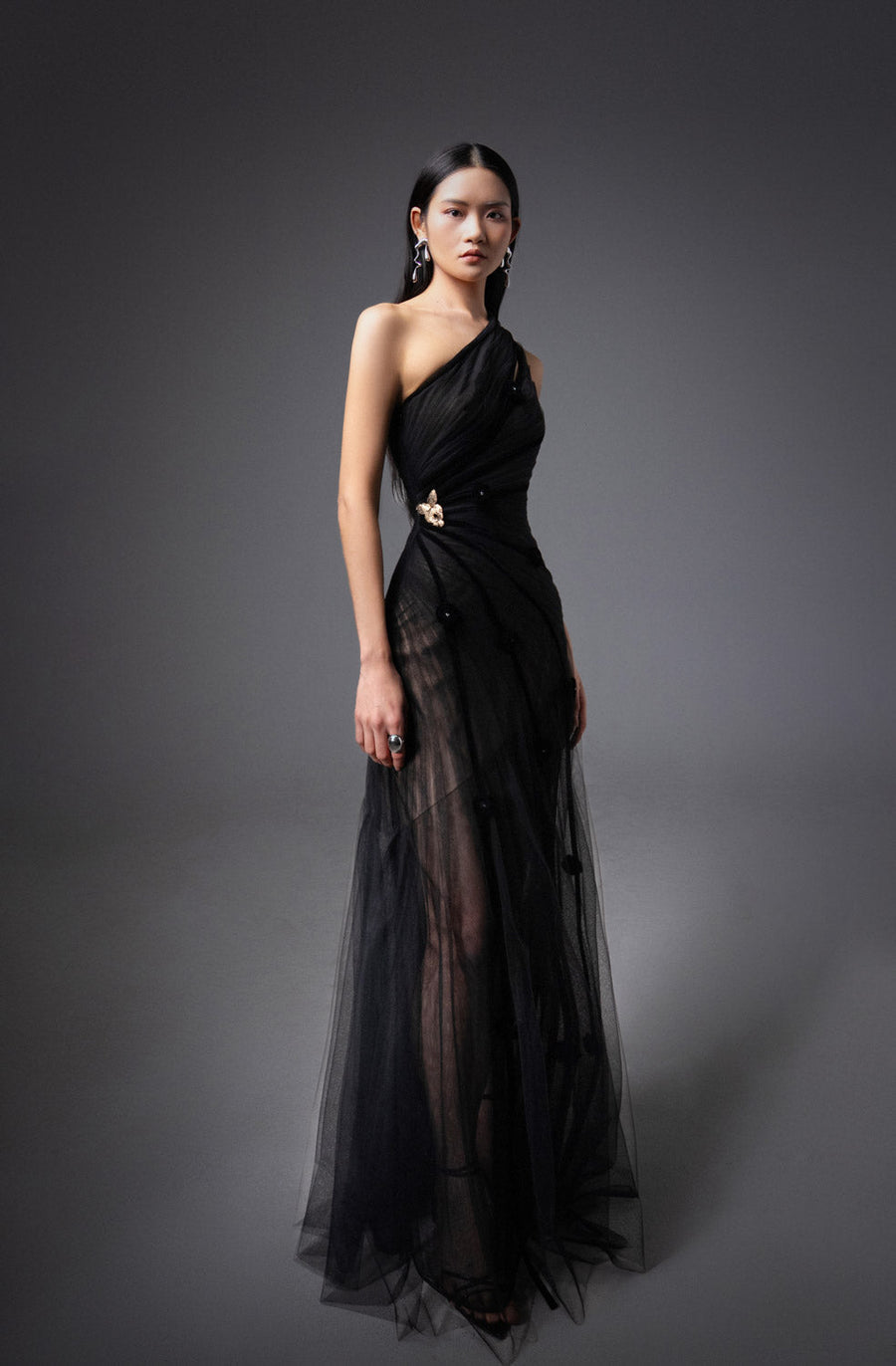 Makenna A-line One Shoulder Polyester Floor Length Dress 7
