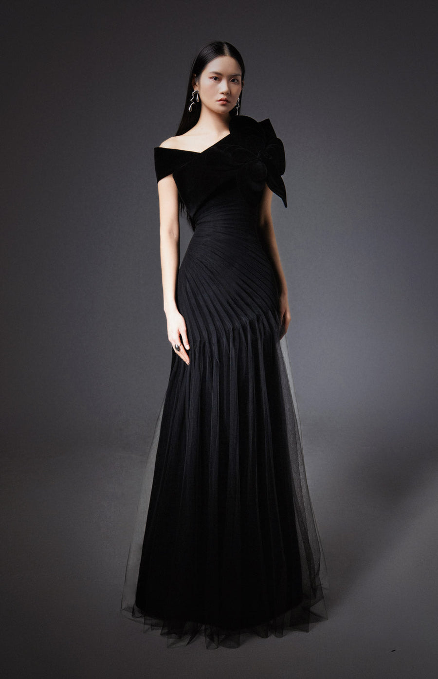 Lester A-line Side Pleated Polyester Floor Length Dress 8