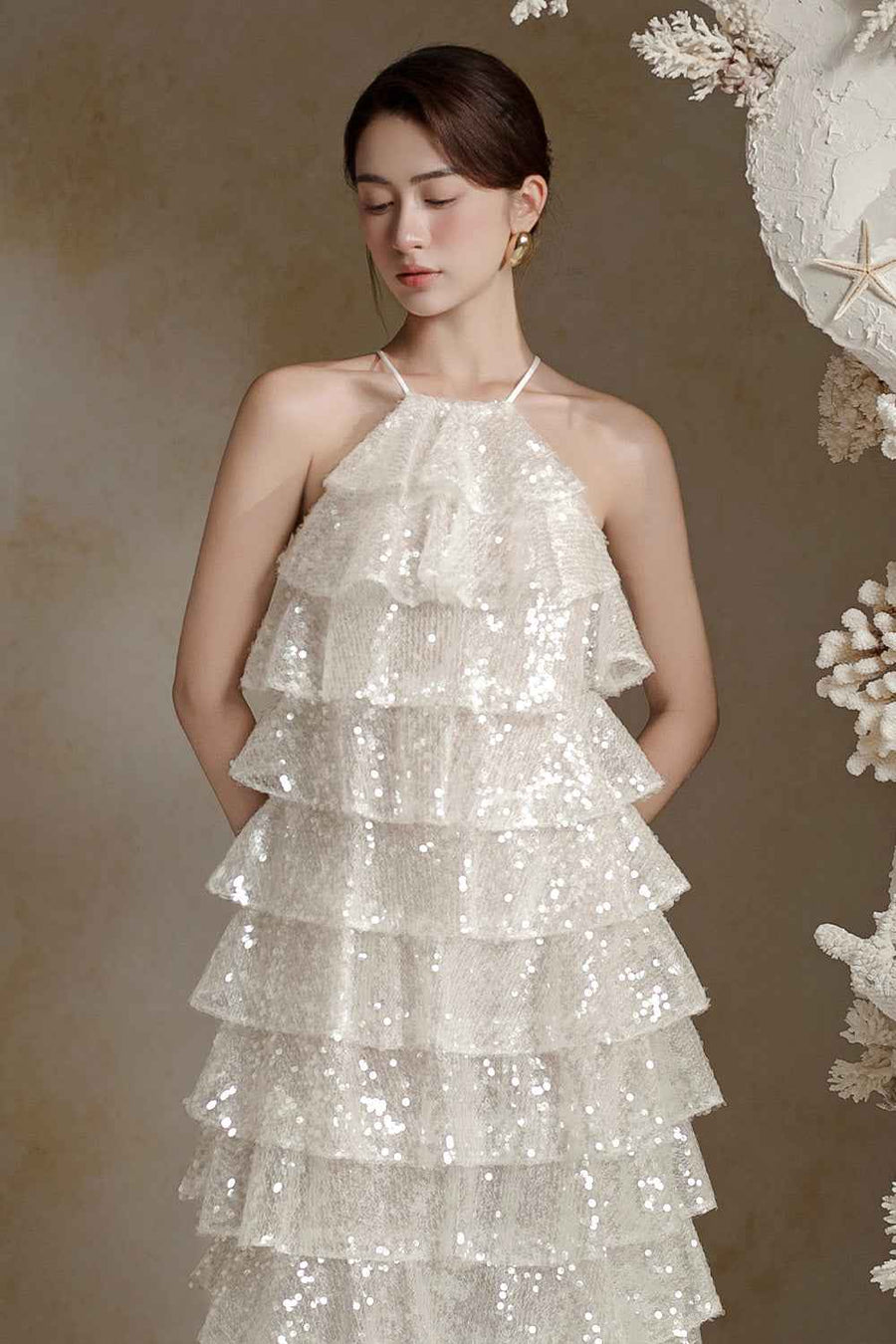 Stella A-line Layered Sequin Ankle Length Dress