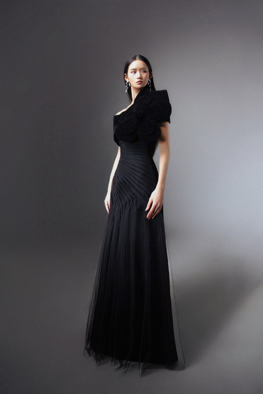Lester A-line Side Pleated Polyester Floor Length Dress 9