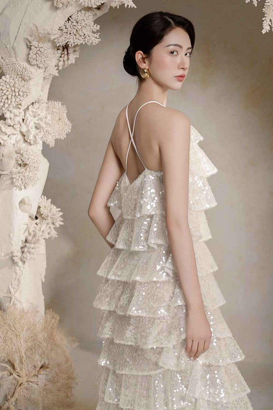 Stella A-line Layered Sequin Ankle Length Dress