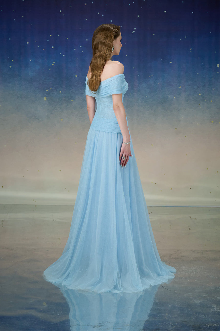 Cometia Fit and Flare Off-Shoulder Mesh Sequin Floor Length Dress Gown Dress Calista de Minh Thanh