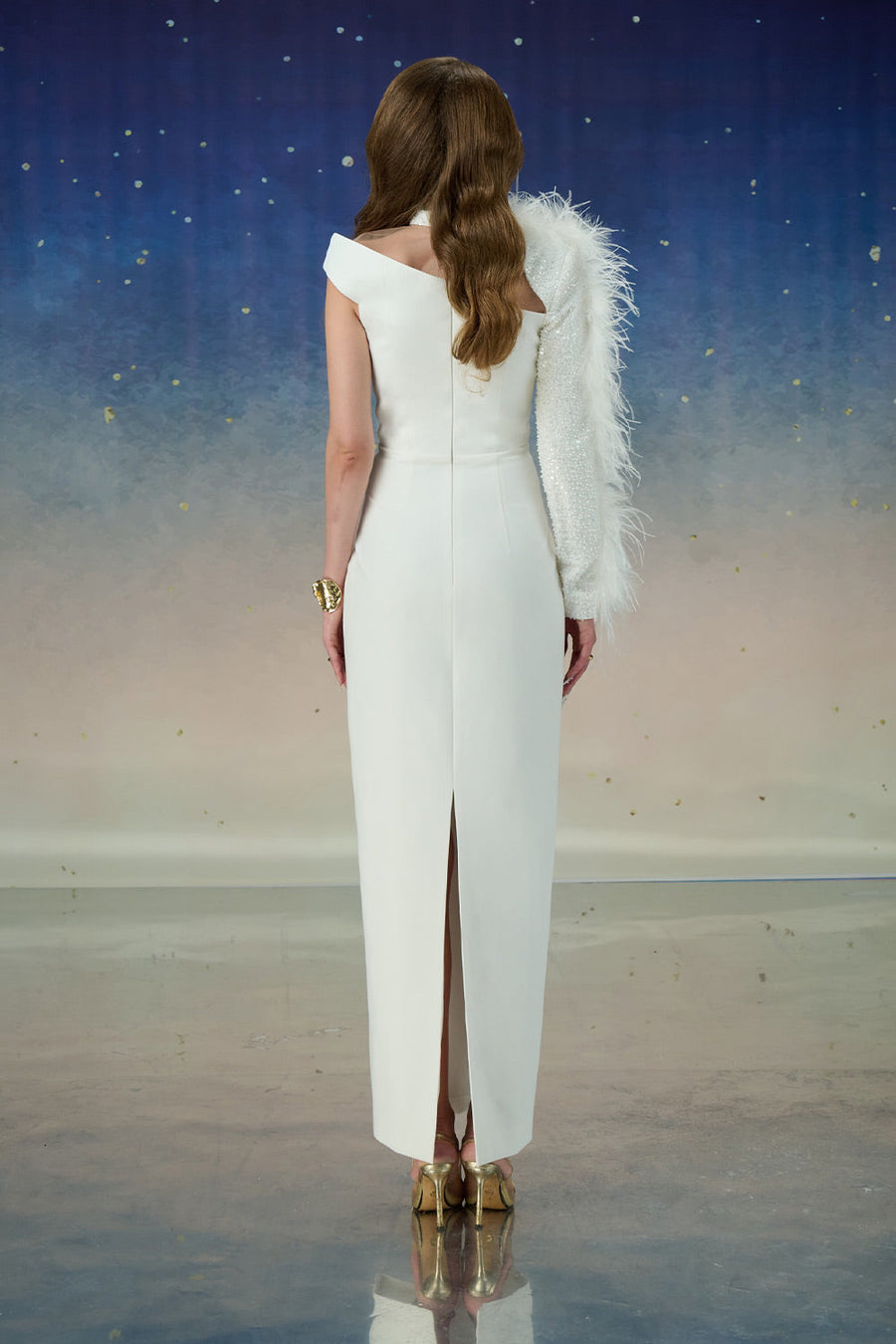 Siriella Pencil Asymmetric Sleeved Polyester Ankle Length Dress Maxi Dress Calista de Minh Thanh