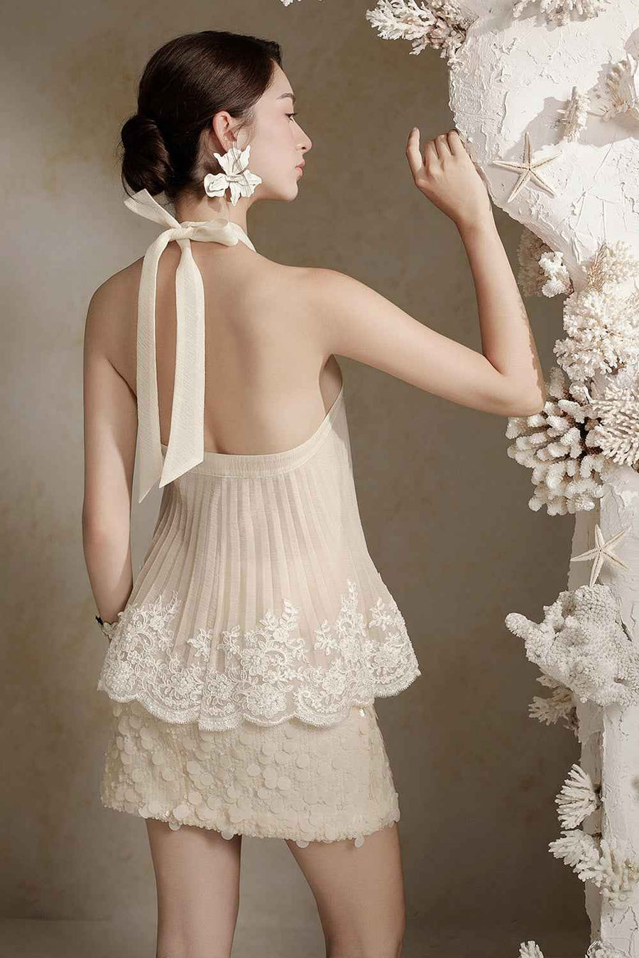 Julia Babydoll Halter Neck Crinkle Organza Top