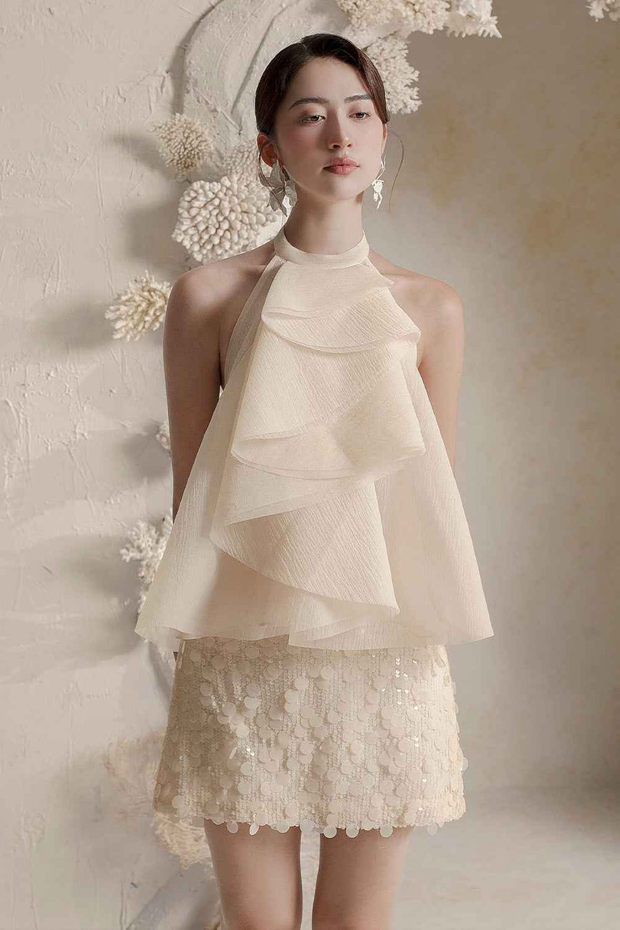 Emily Trapezoid Halter Neck Crinkle Organza Top