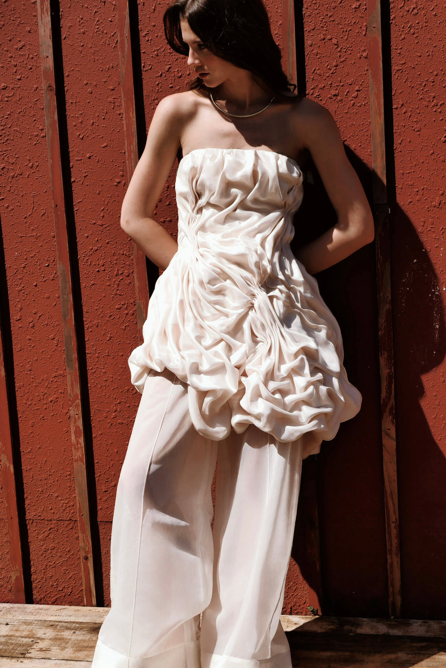 Hai Duong Asymmetric Straight Across Neck Silk Organza Top 8