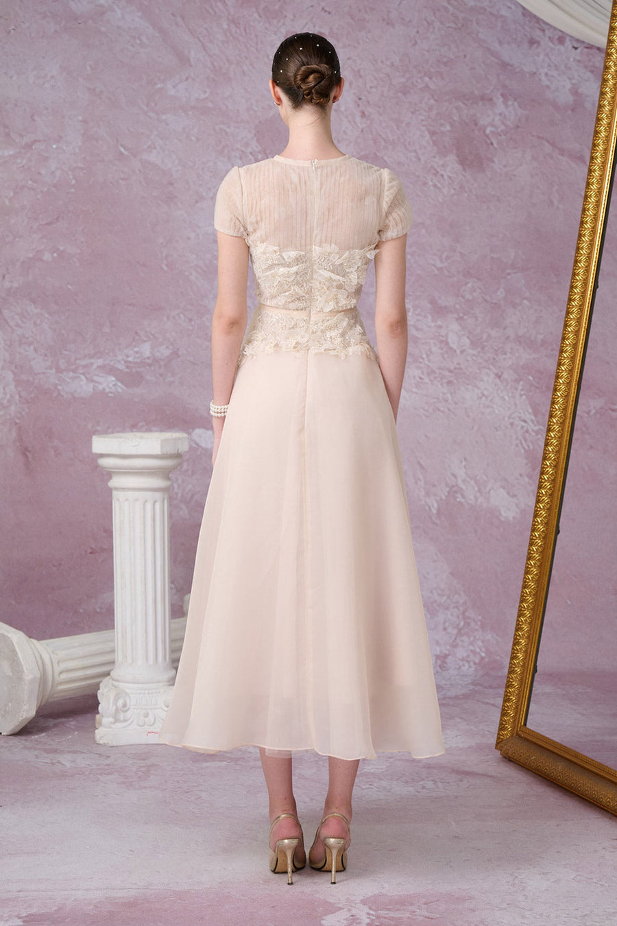 Starry A-line Flower Applique Organza Midi Dress Midi Dress Calista de Minh Thanh