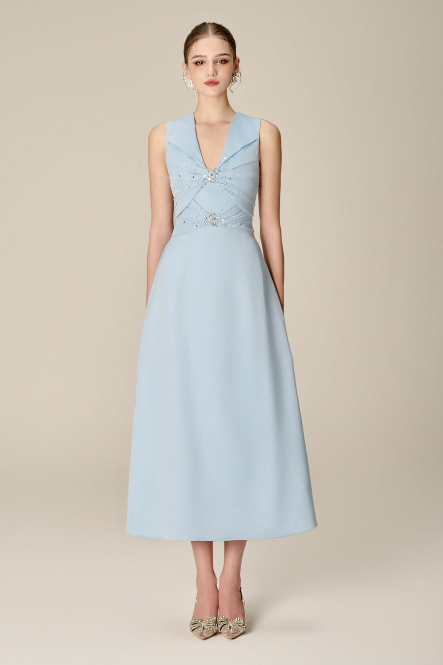 Iris A-line Plunge Neck Silk Midi Dress Midi Dress NHAT VY