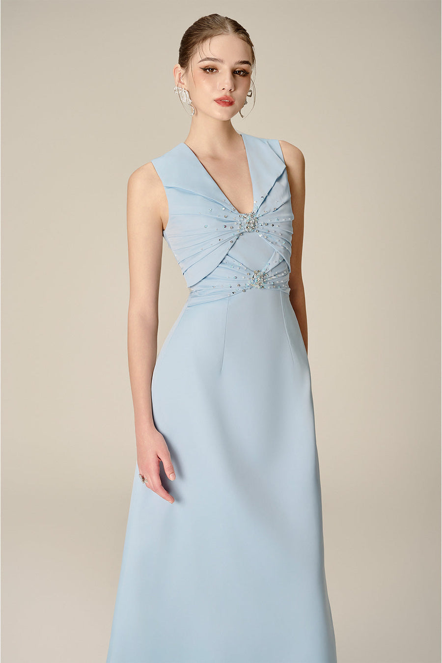 Iris A-line Plunge Neck Silk Midi Dress Midi Dress NHAT VY