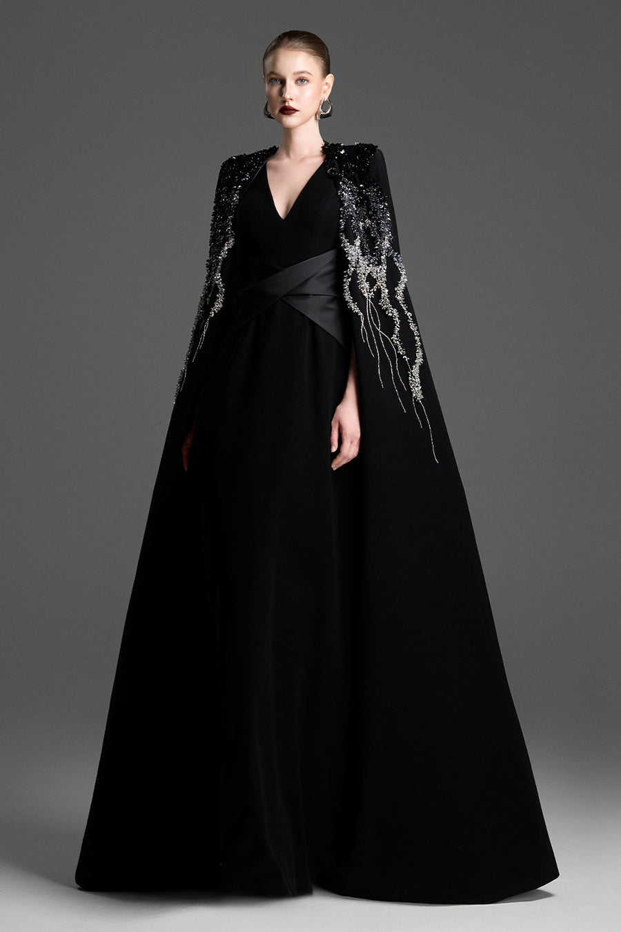 Ingrid Cape Sleeve Bead Maxi Dress 1