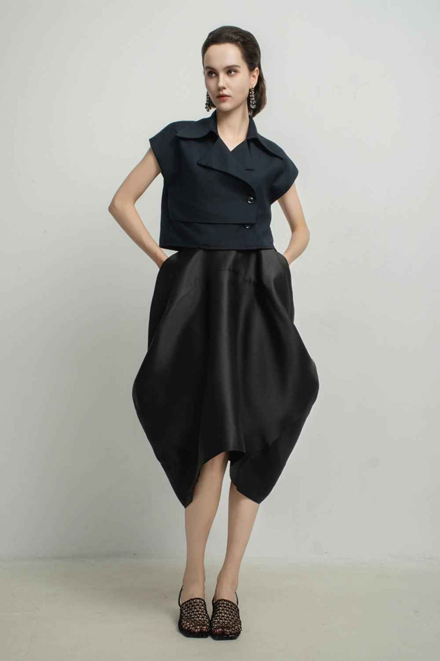 Paris Tulip Draped Poly Silk Calf Length Skirt