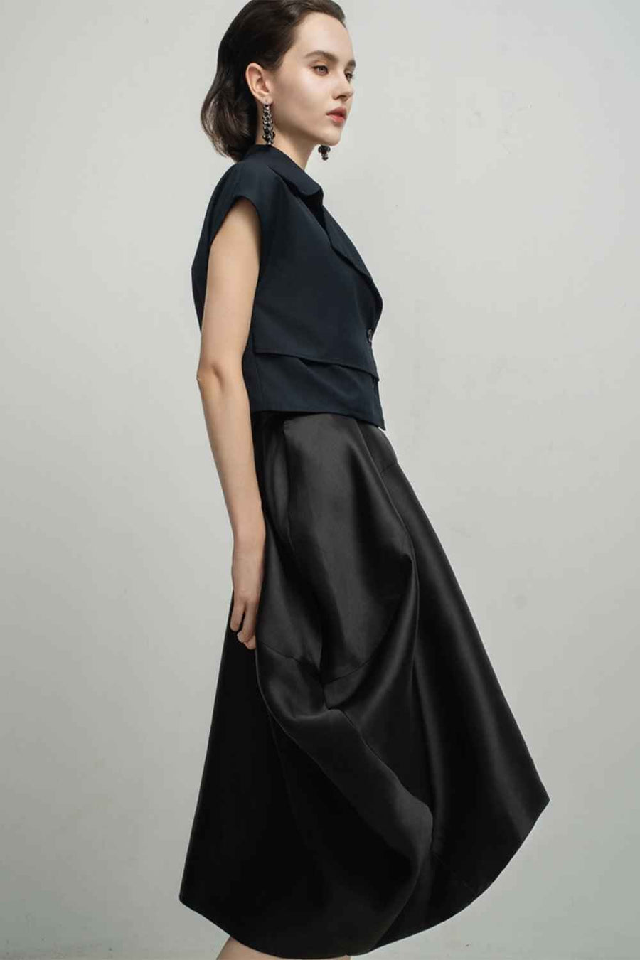 Paris Tulip Draped Poly Silk Calf Length Skirt