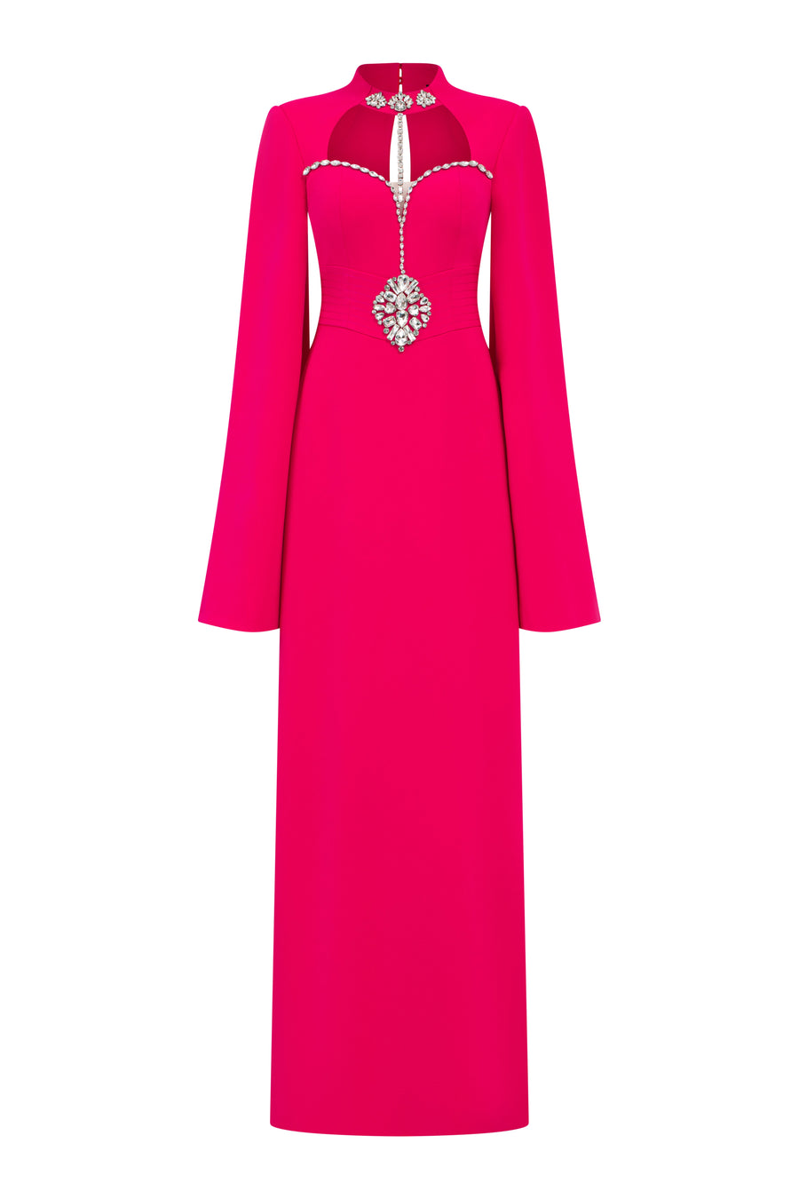 Garnet Sheath Cape Sleeved Twill Floor Length Dress 1