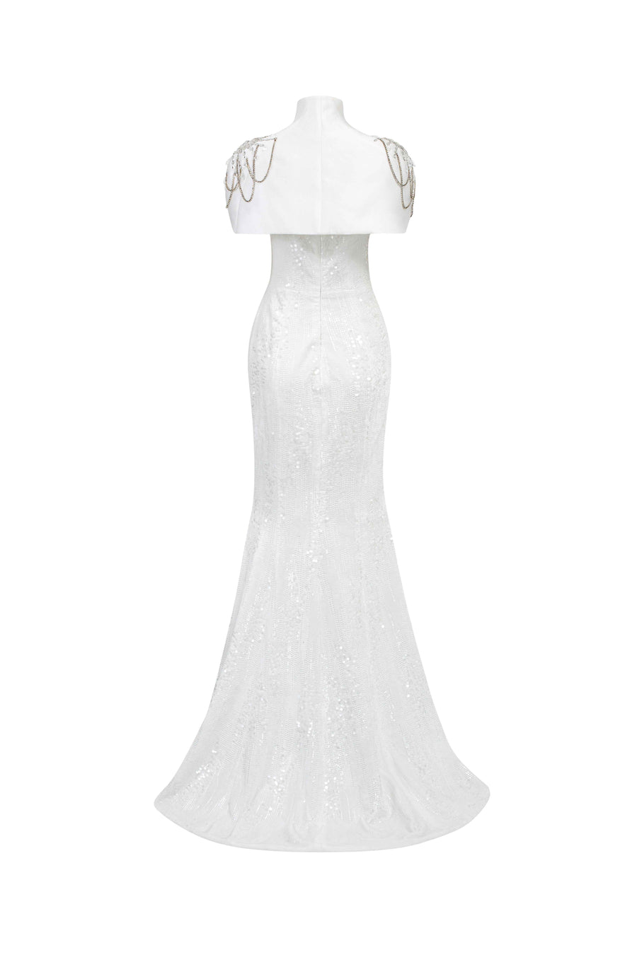 Majestic Sarong Cape Shoulder Sequin Floor Length Dress