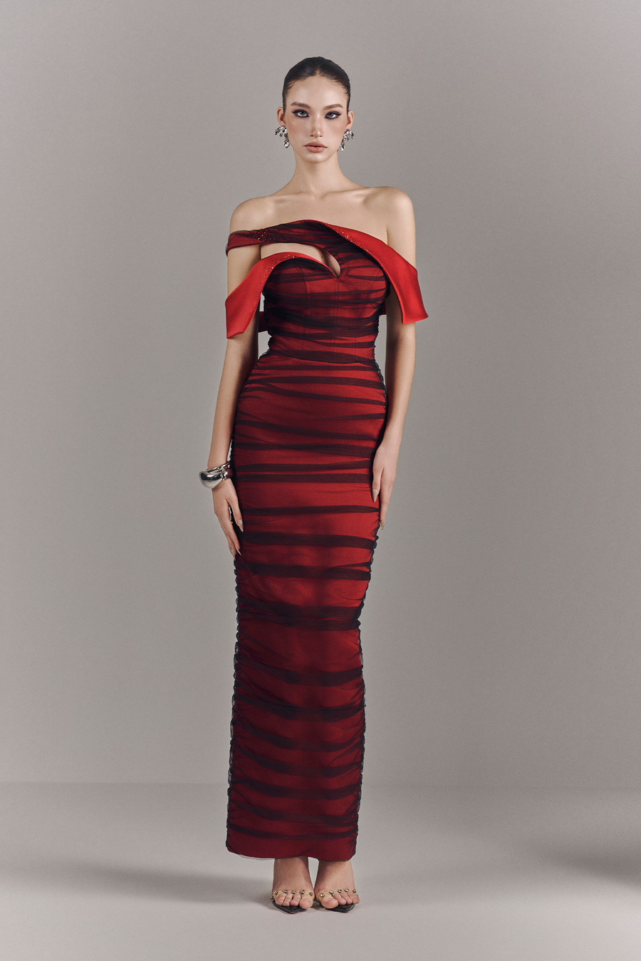 Marcelline Off-Shoulder Mesh Maxi Dress 1