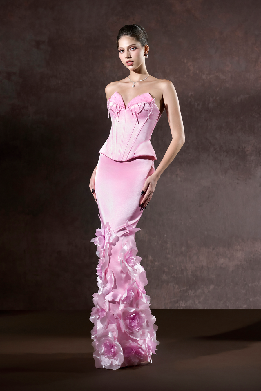 Kalena Corset Crystal Bust And Craftsmanship 3D Floral Maxi Dress 3