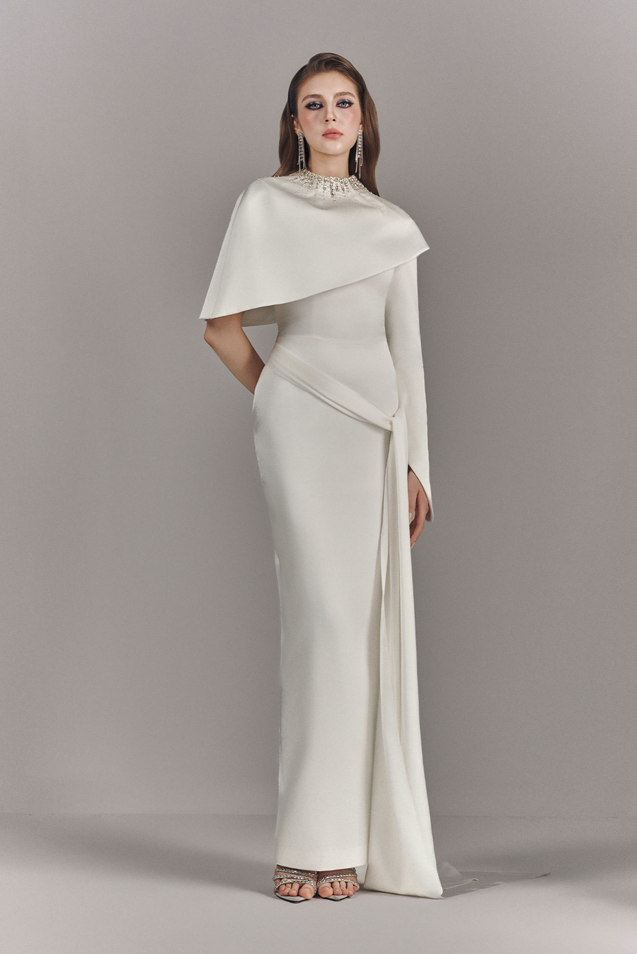 Alessira Asymmetric Cape Maxi Dress 1