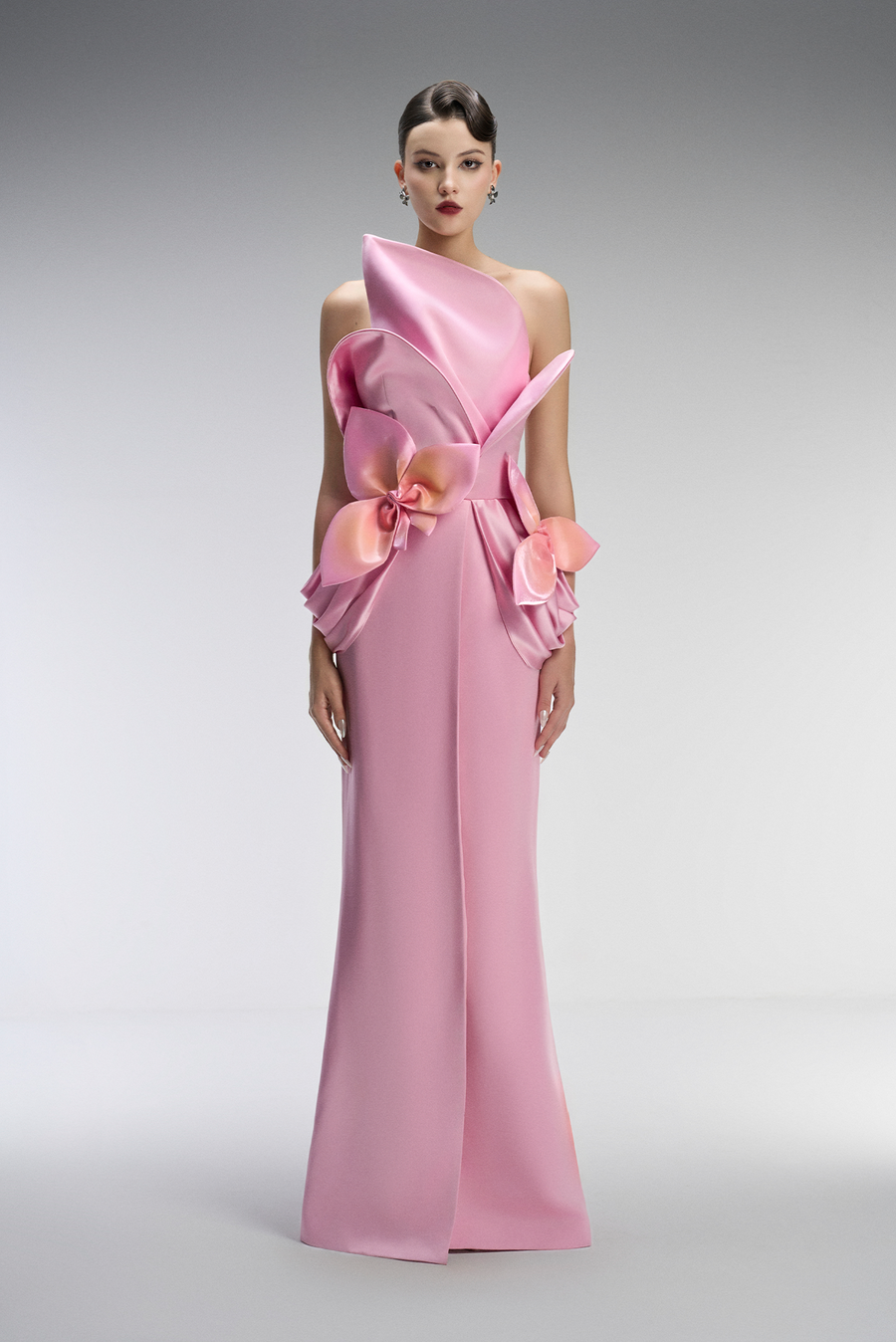 Bella Couture Bandeau Maxi Dress With 3D Orchid Petal 1