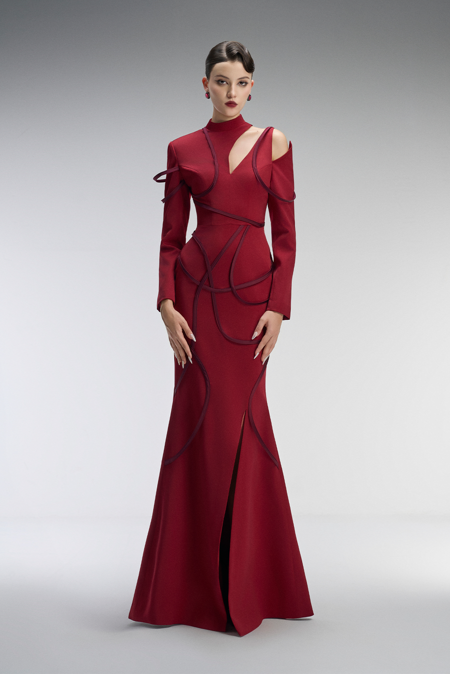 Scarlett Couture Bodycon Front Slit Maxi Dress With Cutout Details 1
