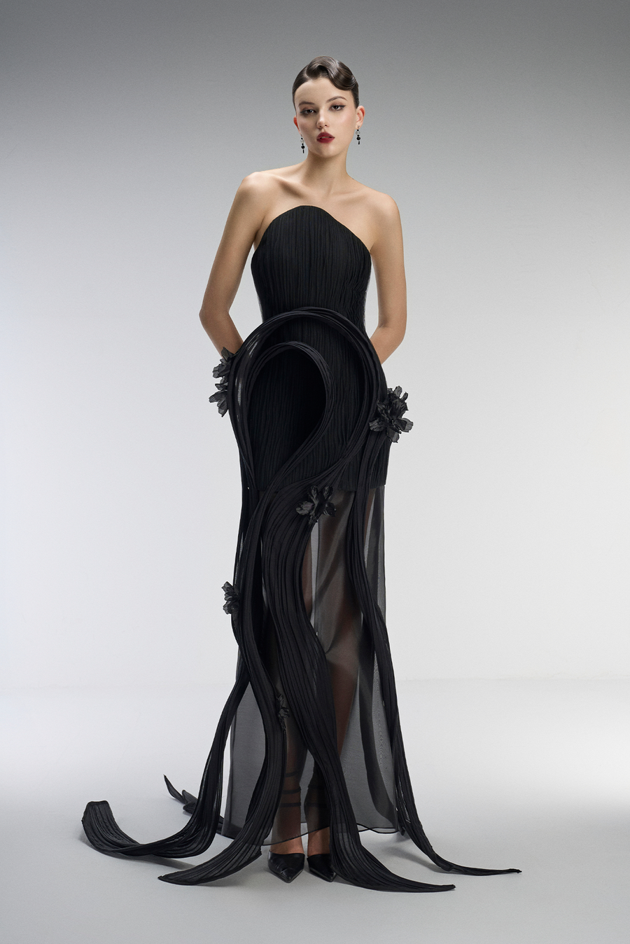 Dusk Couture Bandeau 3D Pleated Plissé Maxi Dress 1