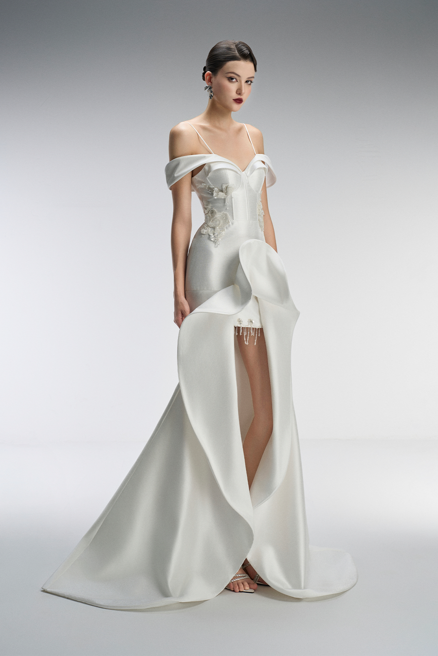Eternal Couture Cold-shoulder Pleated High Low Maxi Dress 1