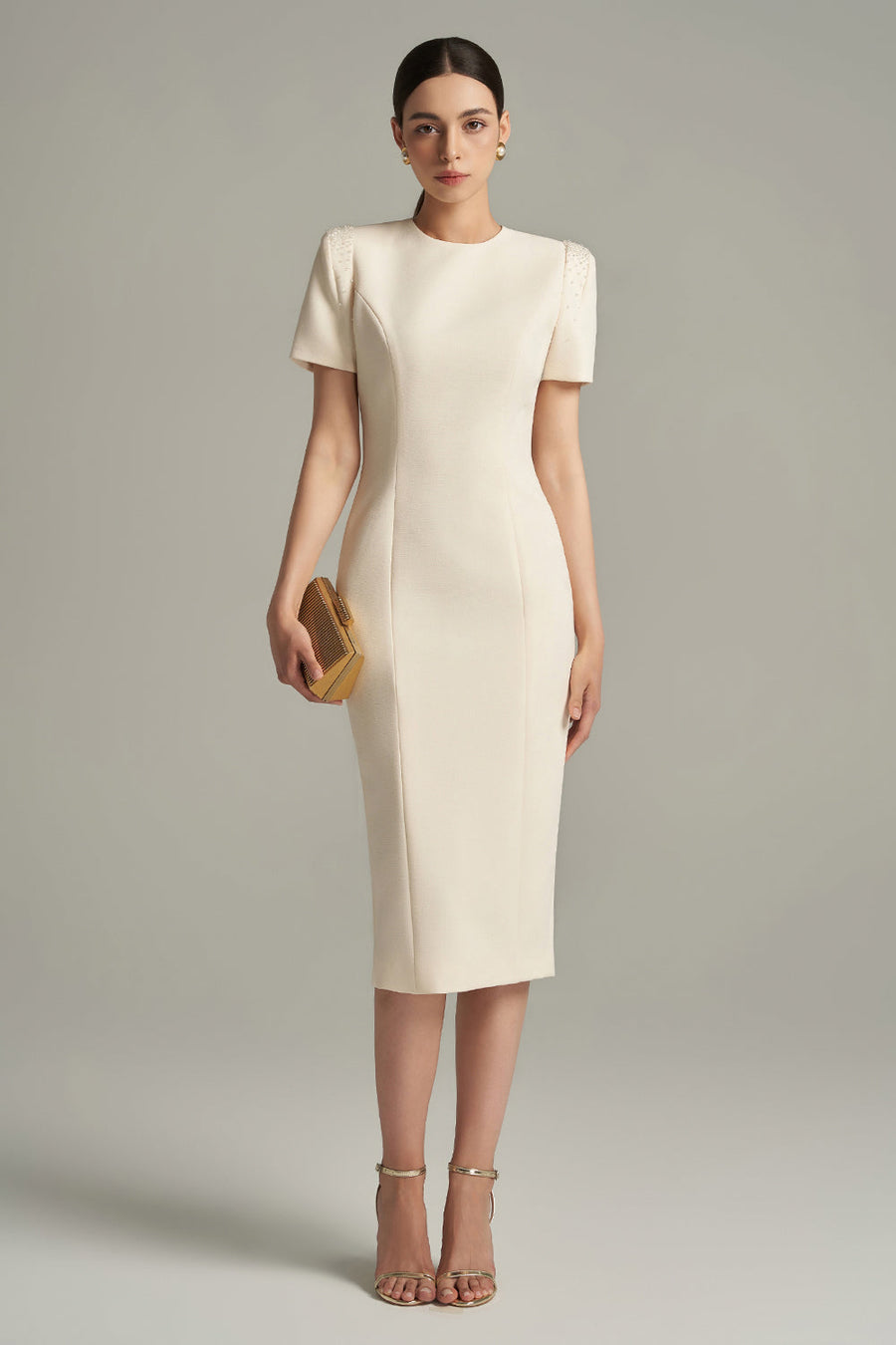 Fernanda Bodycon Bead Scuba Calf Length Dress 9