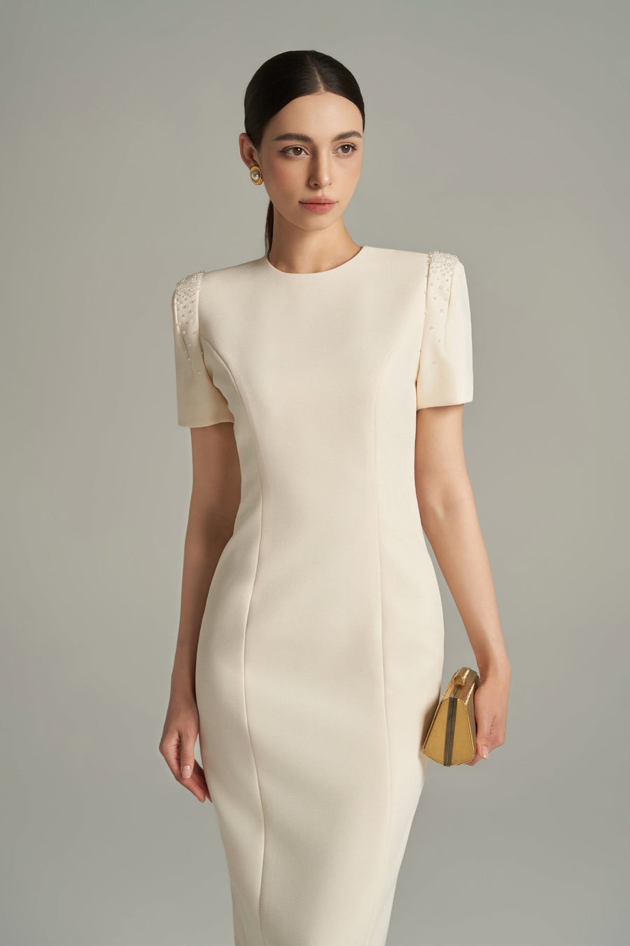 Fernanda Bodycon Bead Scuba Calf Length Dress 7