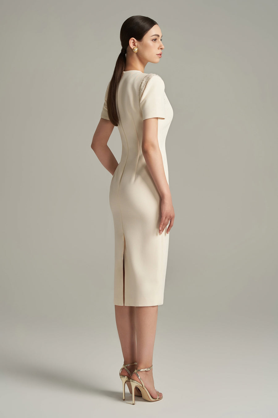 Fernanda Bodycon Bead Scuba Calf Length Dress 8