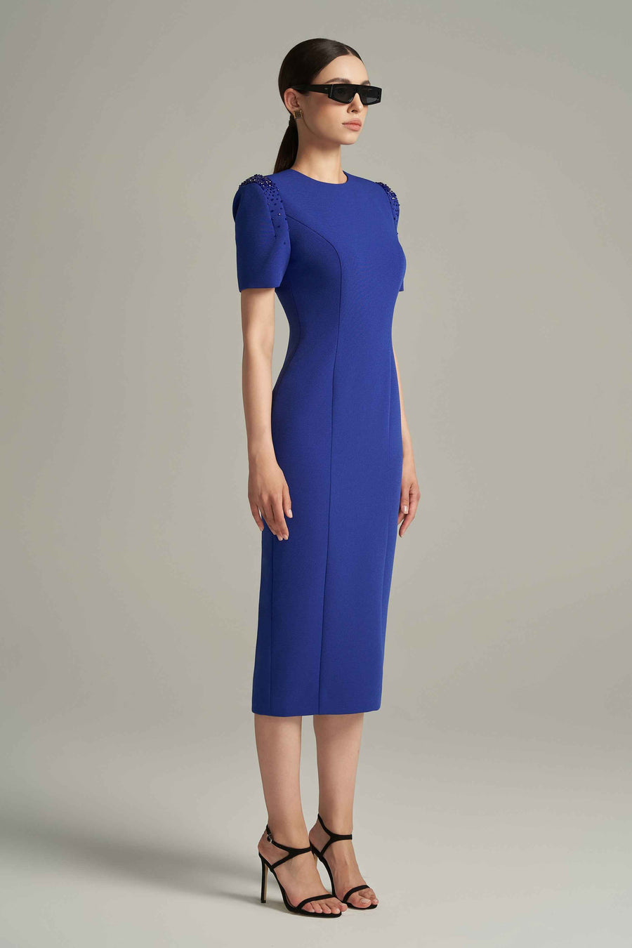 Fernanda Bodycon Bead Scuba Calf Length Dress