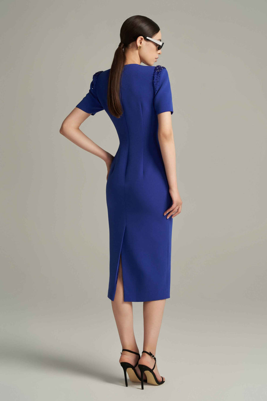 Fernanda Bodycon Bead Scuba Calf Length Dress