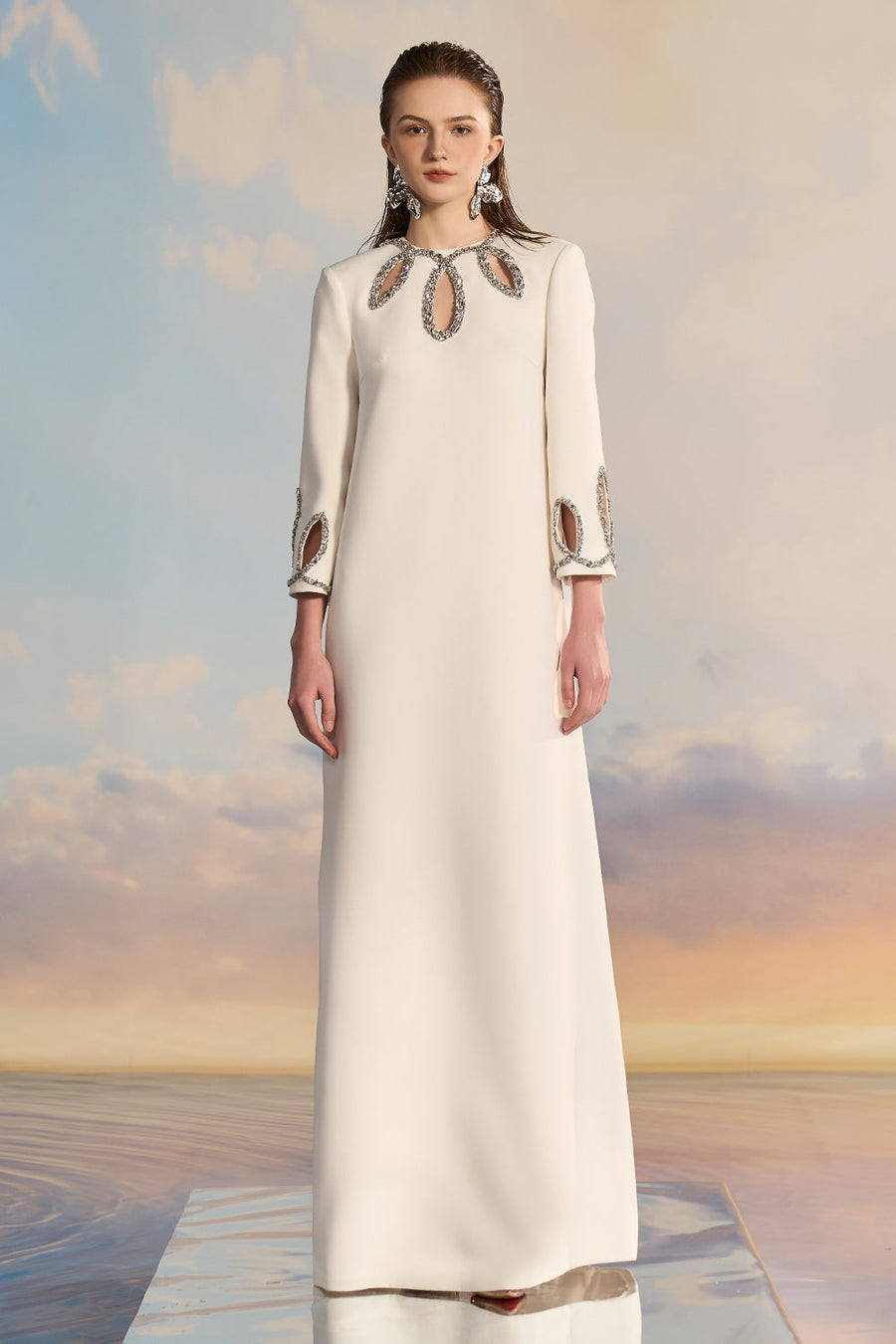 Adela Straight Keyhole Neck Crepe Floor Length Dress Gown Dress 21Six