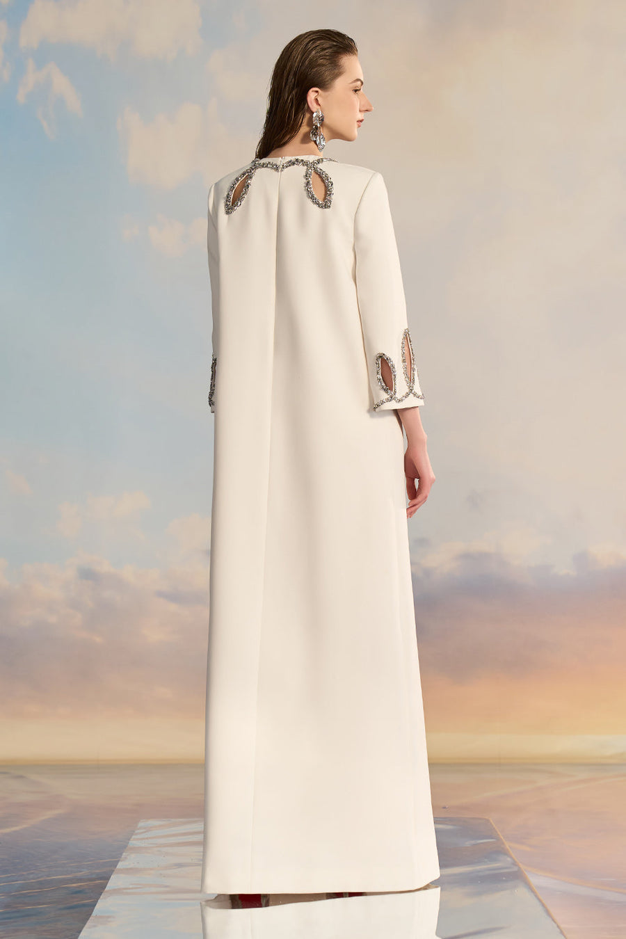 Adela Straight Keyhole Neck Crepe Floor Length Dress Gown Dress 21Six