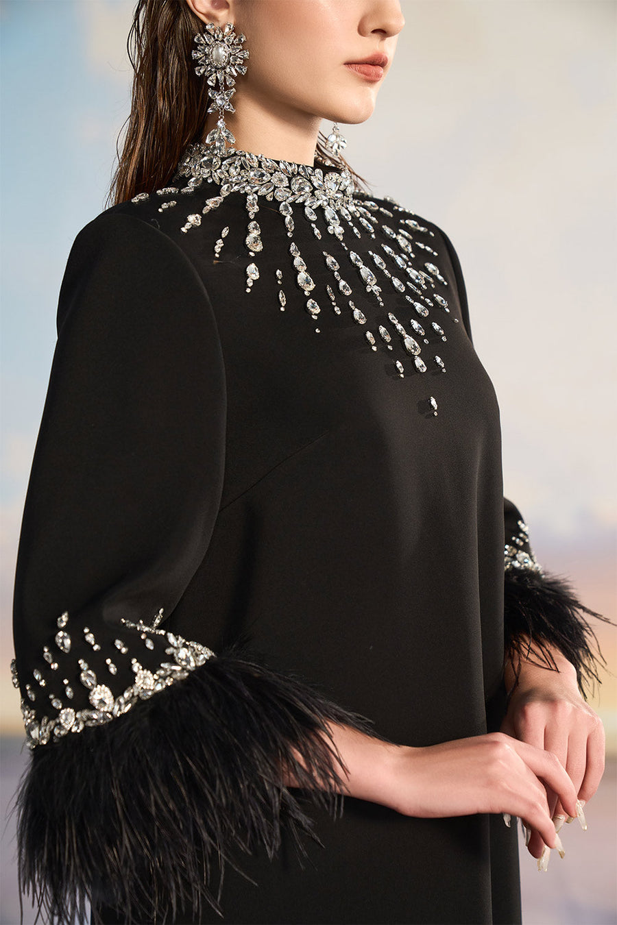 Orabelle Trapezoid 3/4 Sleeved Crepe Floor Length Dress Gown Dress 21Six