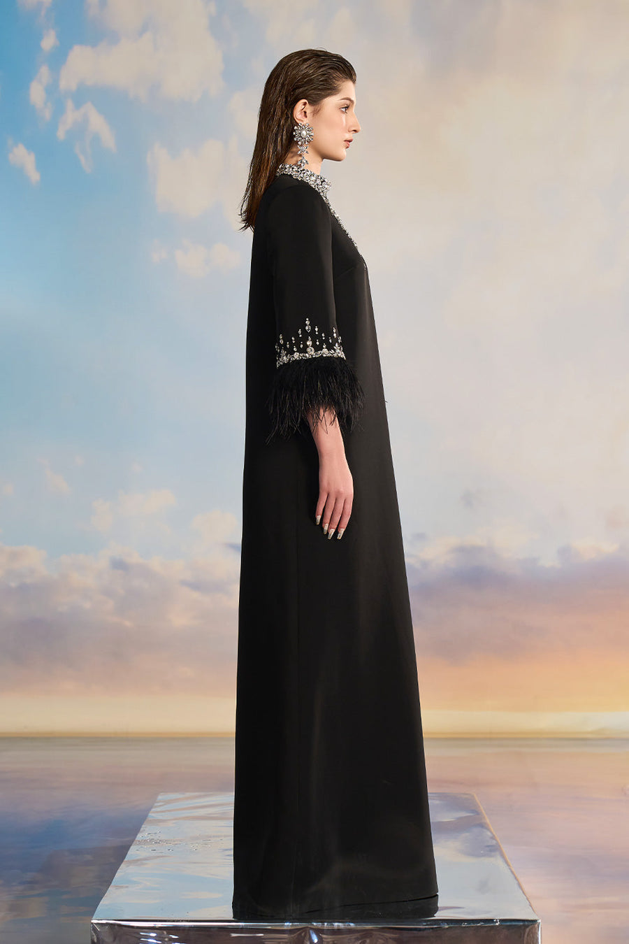 Orabelle Trapezoid 3/4 Sleeved Crepe Floor Length Dress Gown Dress 21Six