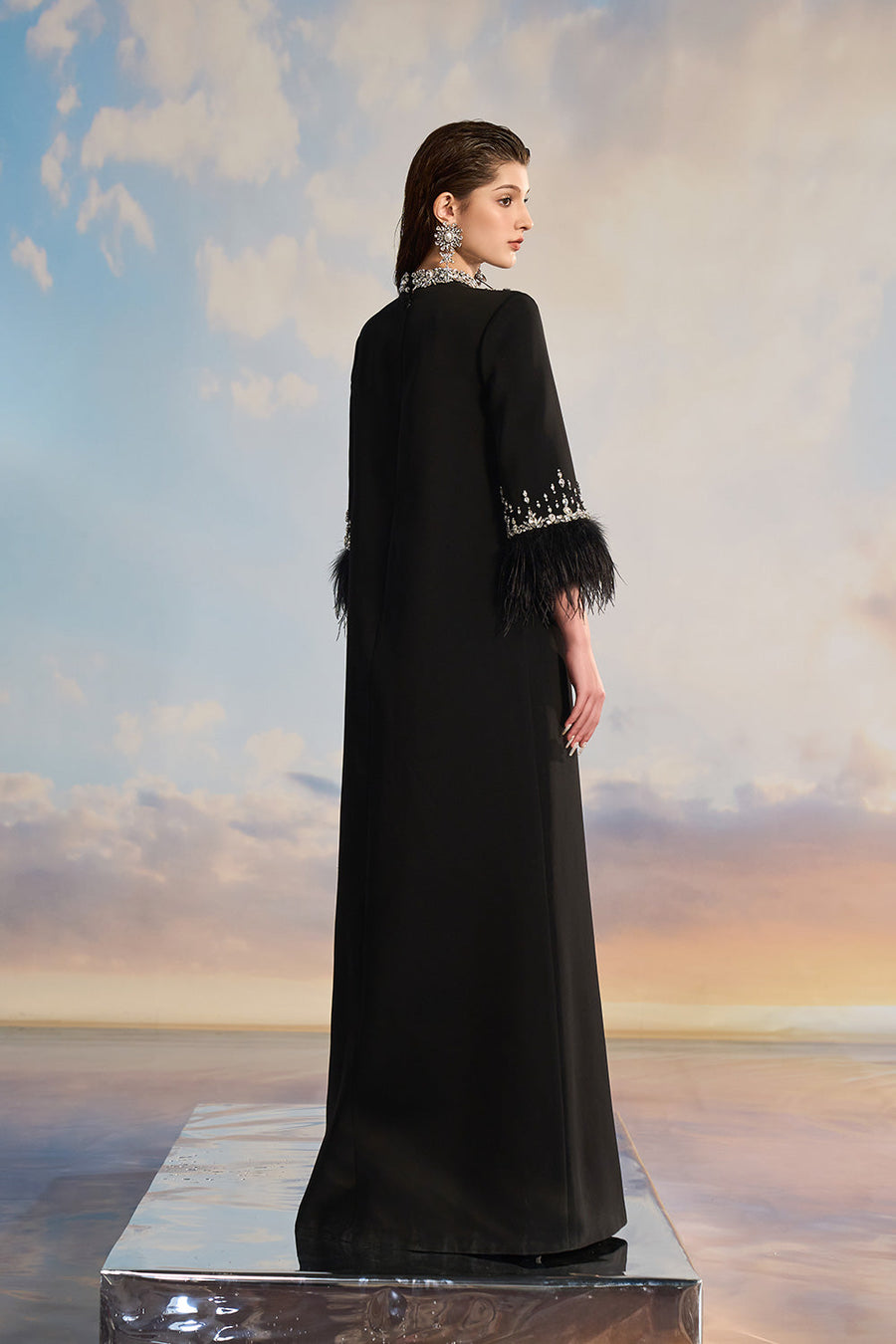 Orabelle Trapezoid 3/4 Sleeved Crepe Floor Length Dress Gown Dress 21Six