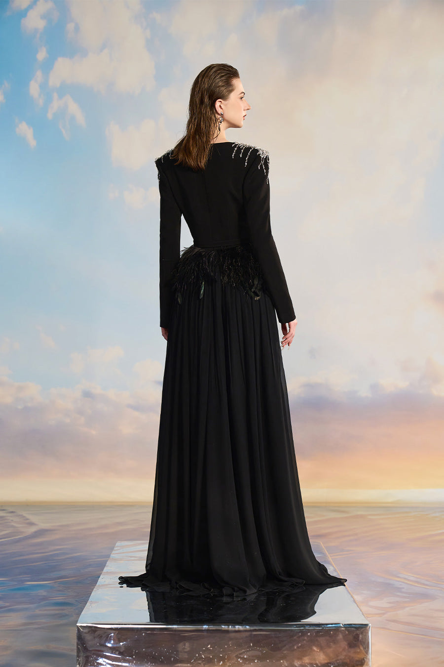 Victoria Gathered Plunge Neck Chiffon Floor Length Dress Gown Dress 21Six