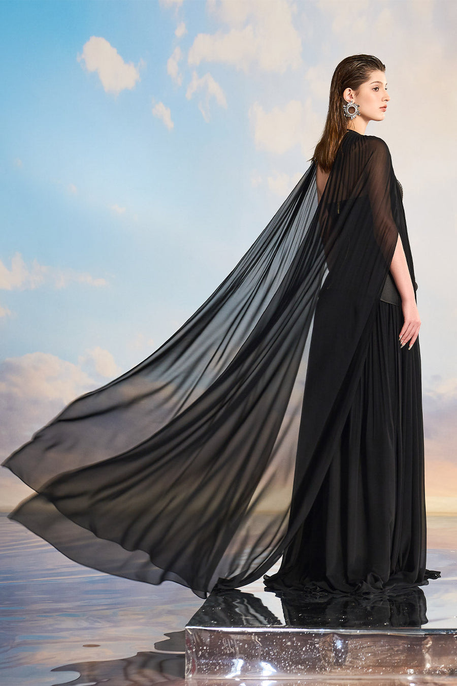 Rihanna Peplum Hanging Sleeved Taffeta Floor Length Set Gown Dress 21Six