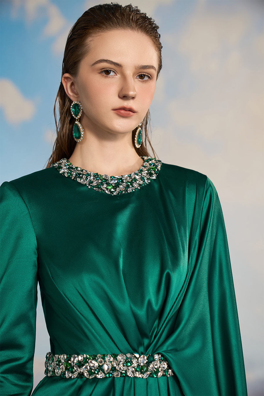 Aurelia A-line Asymmetric Sleeved Silk Satin Floor Length Dress Gown Dress 21Six