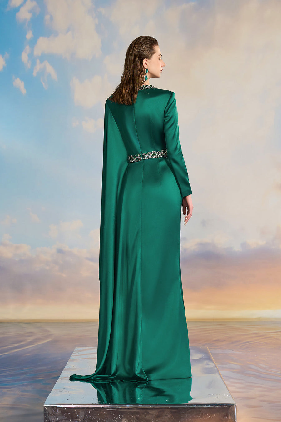 Aurelia A-line Asymmetric Sleeved Silk Satin Floor Length Dress Gown Dress 21Six