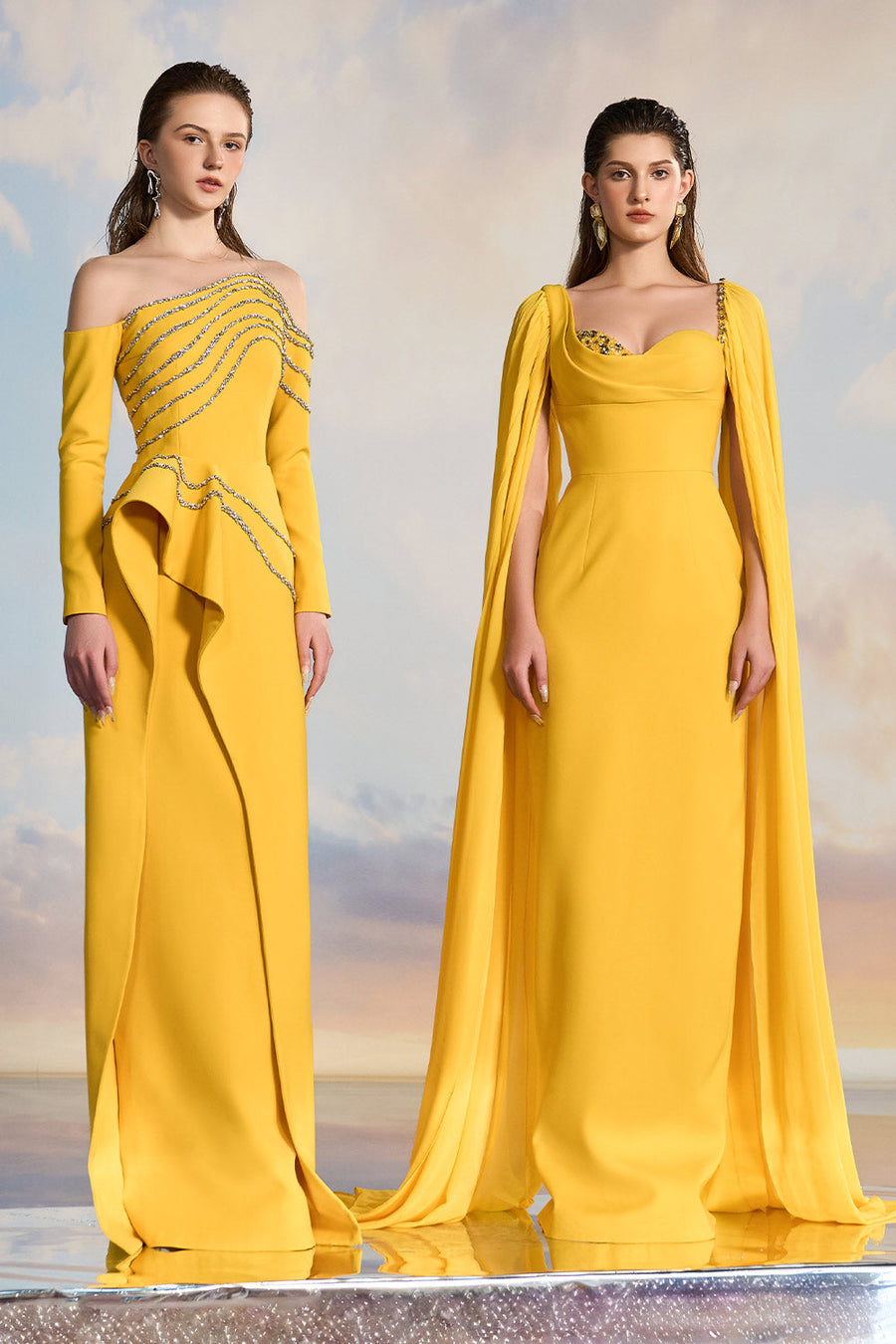 Elysia Asymmetric Illusion Neck Crepe Floor Length Dress Gown Dress 21Six