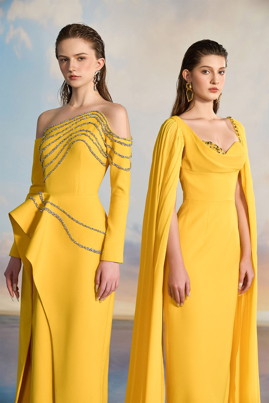 Elysia Asymmetric Illusion Neck Crepe Floor Length Dress Gown Dress 21Six