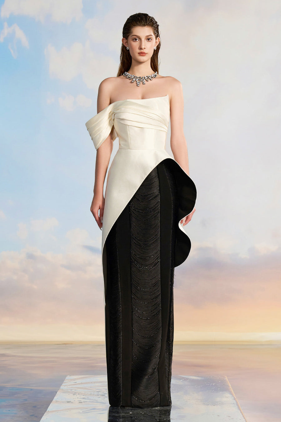 Amelinda Asymmetric Off-Shoulder Taffeta Floor Length Dress Gown Dress 21Six